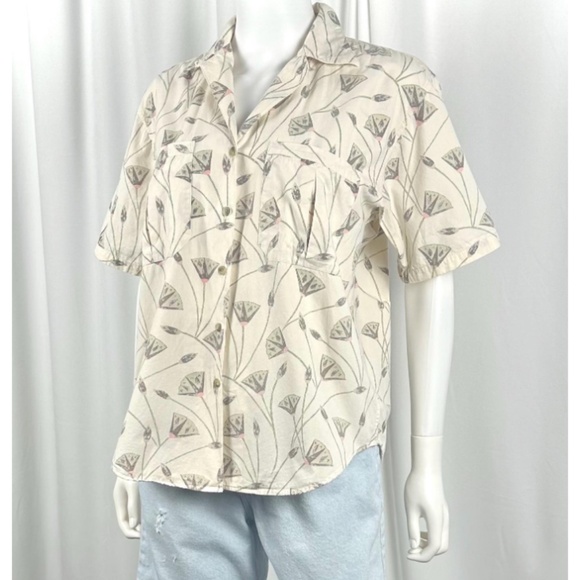 Vintage 1980’s ‘Outback Red’ Leafy Plant Printed Collared Button Down Blouse • M - Picture 6 of 10